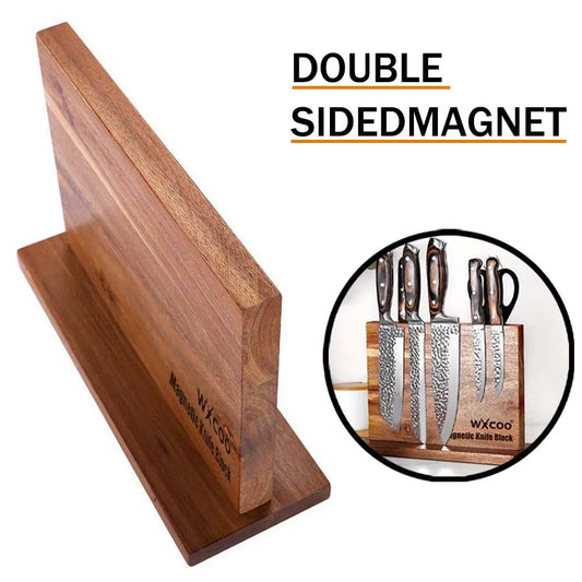 Kitchen Double-sided Wooden Magnetic Knife Block Holder Rack with Strong Enhanced Magnets Knife Sharpener Magnetic Stands