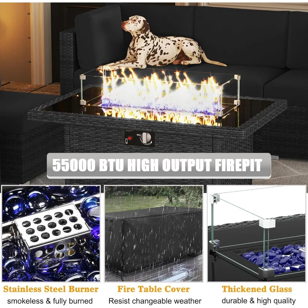 15‑Piece Rattan Wicker Patio Furniture Set – Outdoor Seating Set with Fire Pit Table