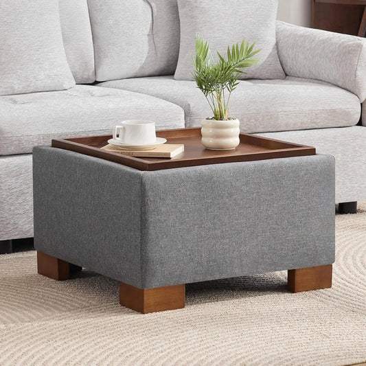 24" Square Ottoman Coffee Table with Storage – Modern Upholstered Accent Table for Living Room