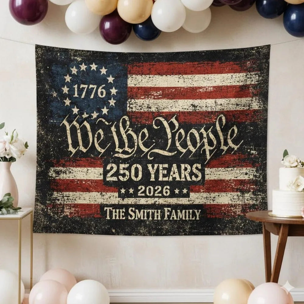 USA 250th Anniversary Tapestry Patriotic Independence Day Custom Family Name Wall Decor Backdrop for Home