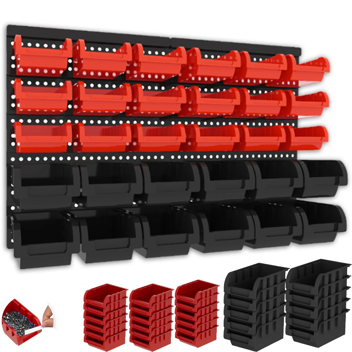 30‑Piece Wall‑Mounted Storage Bins Set – Plastic Garage Organizer Rack System for Tools & Hardware