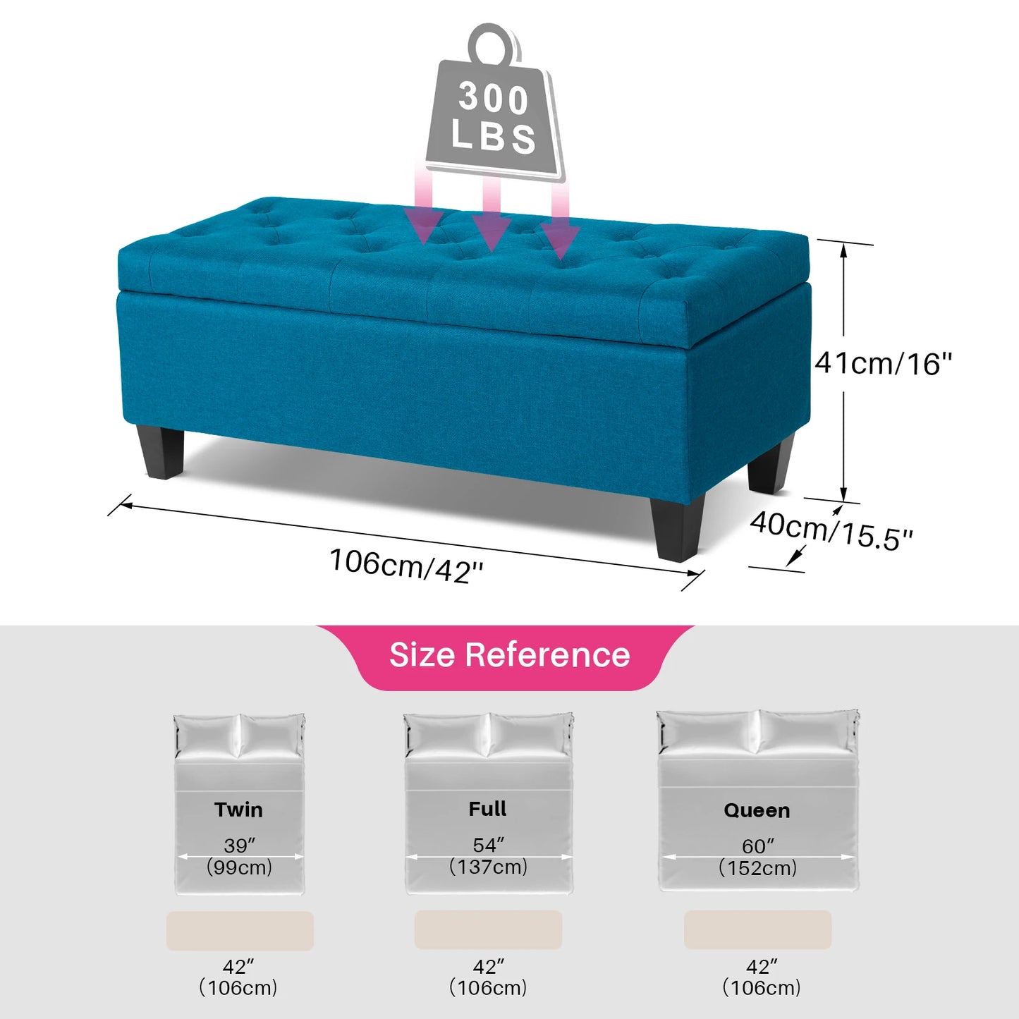 42'' Storage Ottoman/Bench with attached  Safety Lid Hinge