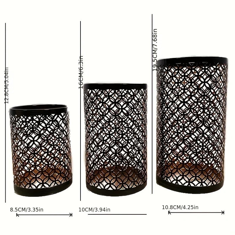 Nordic Iron Candle Holders – Hollowed‑Out Metal Art Decor for Elegant Ambient Lighting (Set of 3)