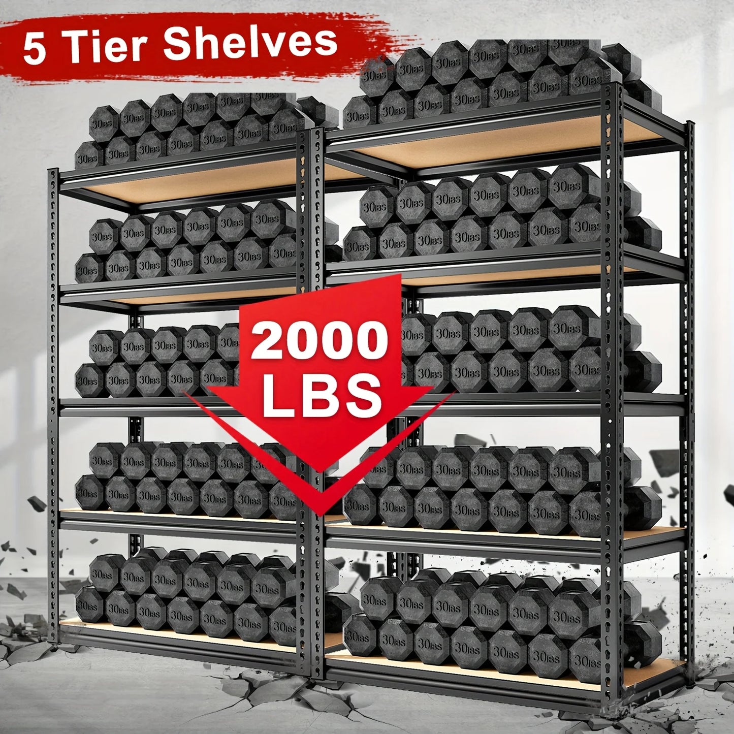5-Tier Heavy-Duty 2000 Capacity Metal Storage Shelf Unit - Adjustable 72"H x 35.5"W x 15.8"D