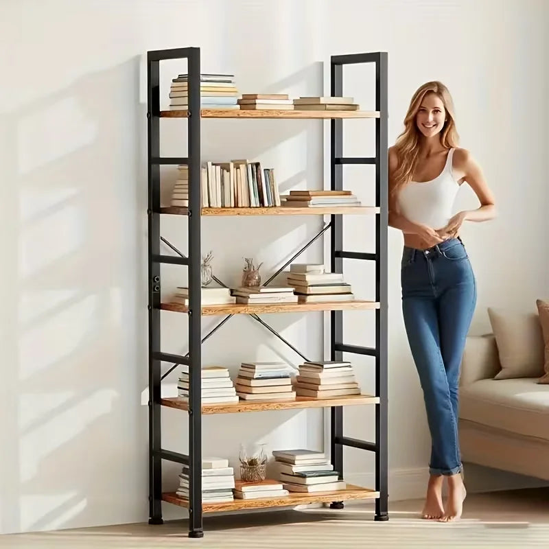 5-Tier Industrial Black Freestanding Bookcase & Shelving Rack | Sturdy Multi-Purpose Organizer for Garage, Home, Office, Living
