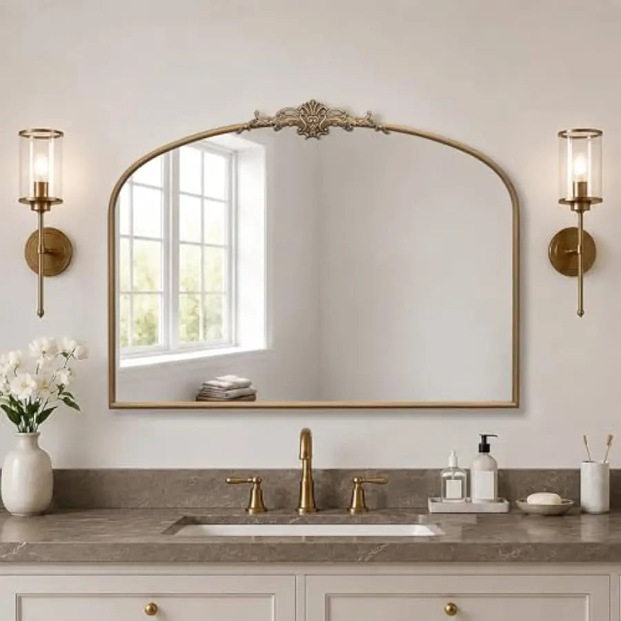 Vintage Arched Wall Mirror – Antique Gold (40" x 29")