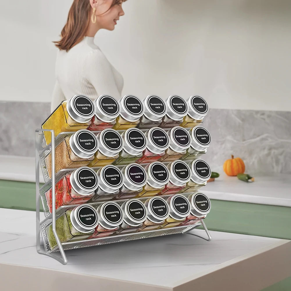 4‑Tier Wall‑Mounted Spice Rack – Carbon Steel Herb & Seasoning Organizer for Small Jars