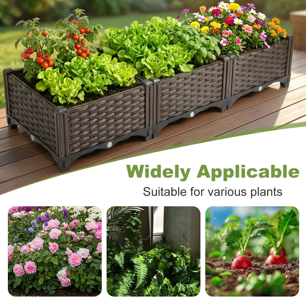 Rectangular Raised Garden Bed Kit, Plastic Planter