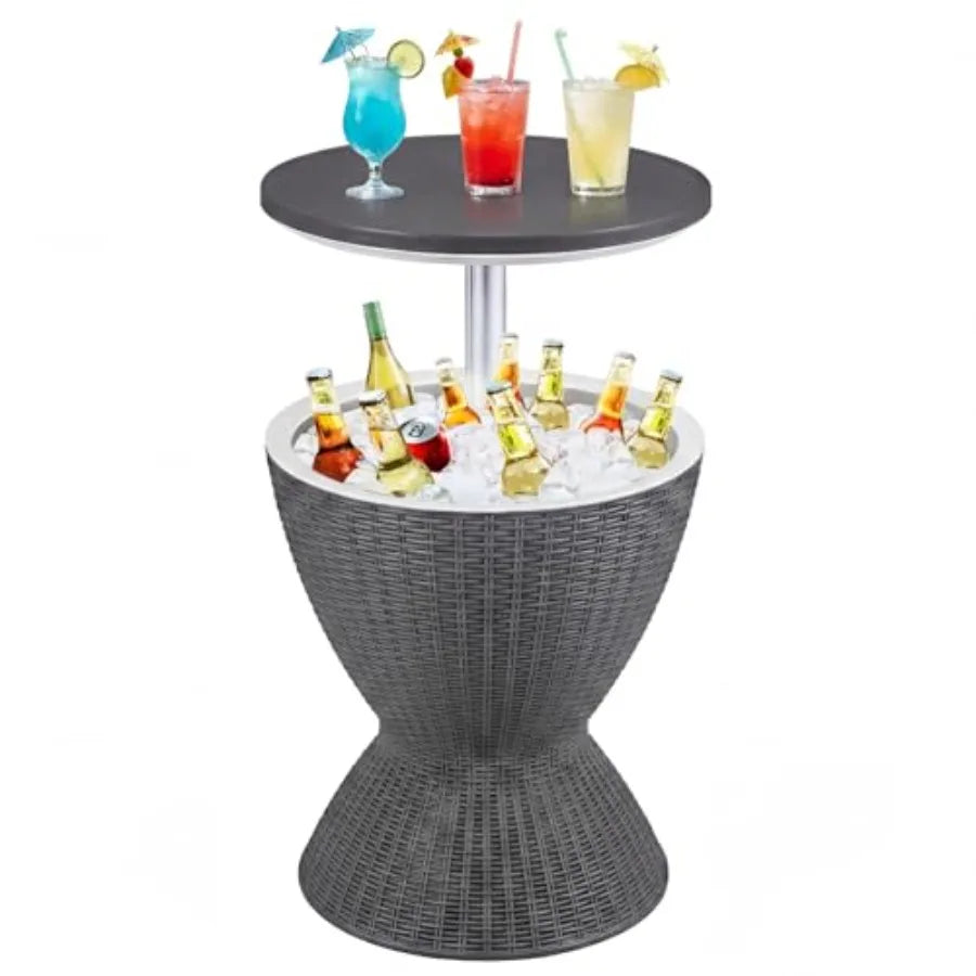 3-in-1 Rattan Outdoor Cool Bar Table | 8-Gallon Patio Wine & Beer Cooler
