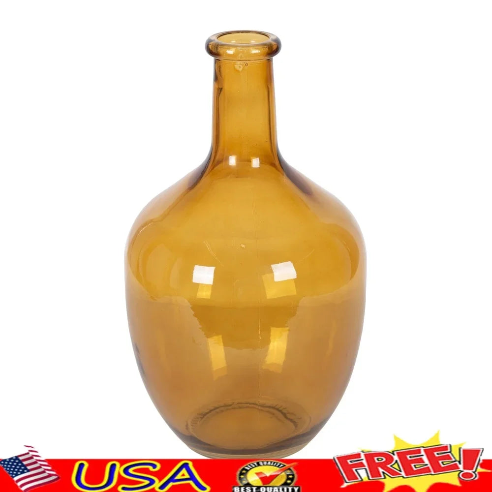 12" Amber Translucent Glass Vase – Elegant Decorative Tabletop Flower Vase, Durable & Easy to Clean