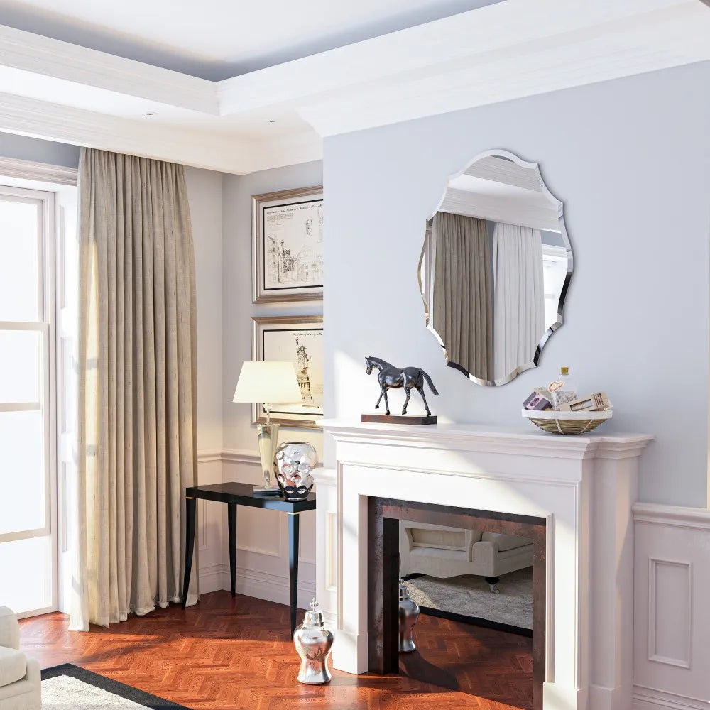 Frameless Geometric Wall Mirror – Beveled Art Glass