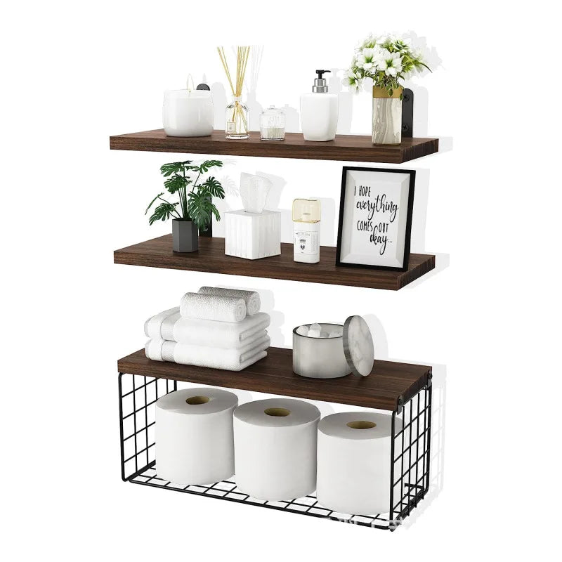 Wall Mounted Floating Shelves 3 Wood Shelves