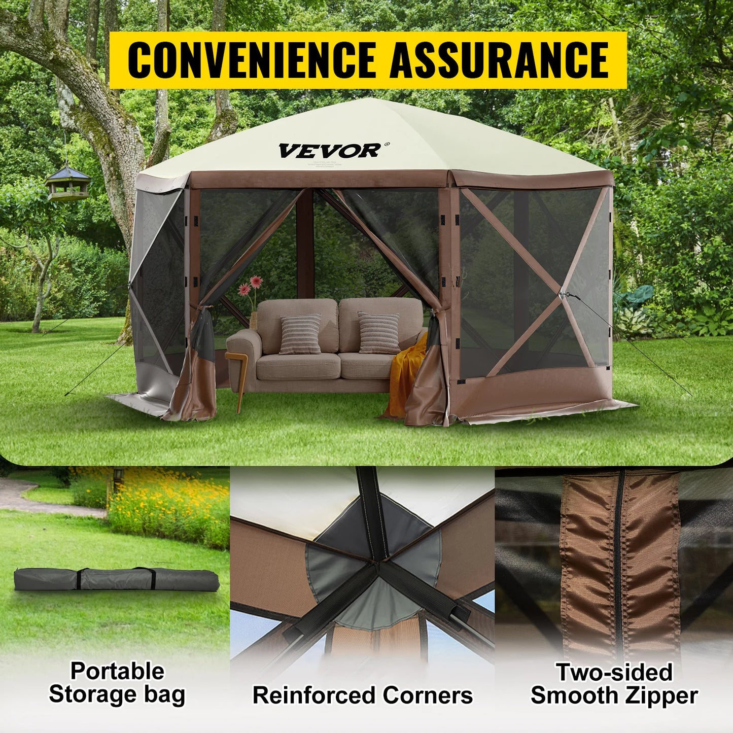 6‑Sided Pop‑Up Camping Gazebo – 12'×12' / 10'×10' Outdoor Canopy Shelter for Camping & Hiking