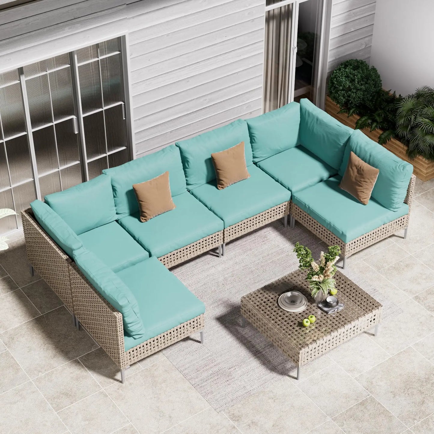 7‑Piece Outdoor Conversation Set – Wicker Sectional Patio Sofa with Water‑Resistant Thick Cushions