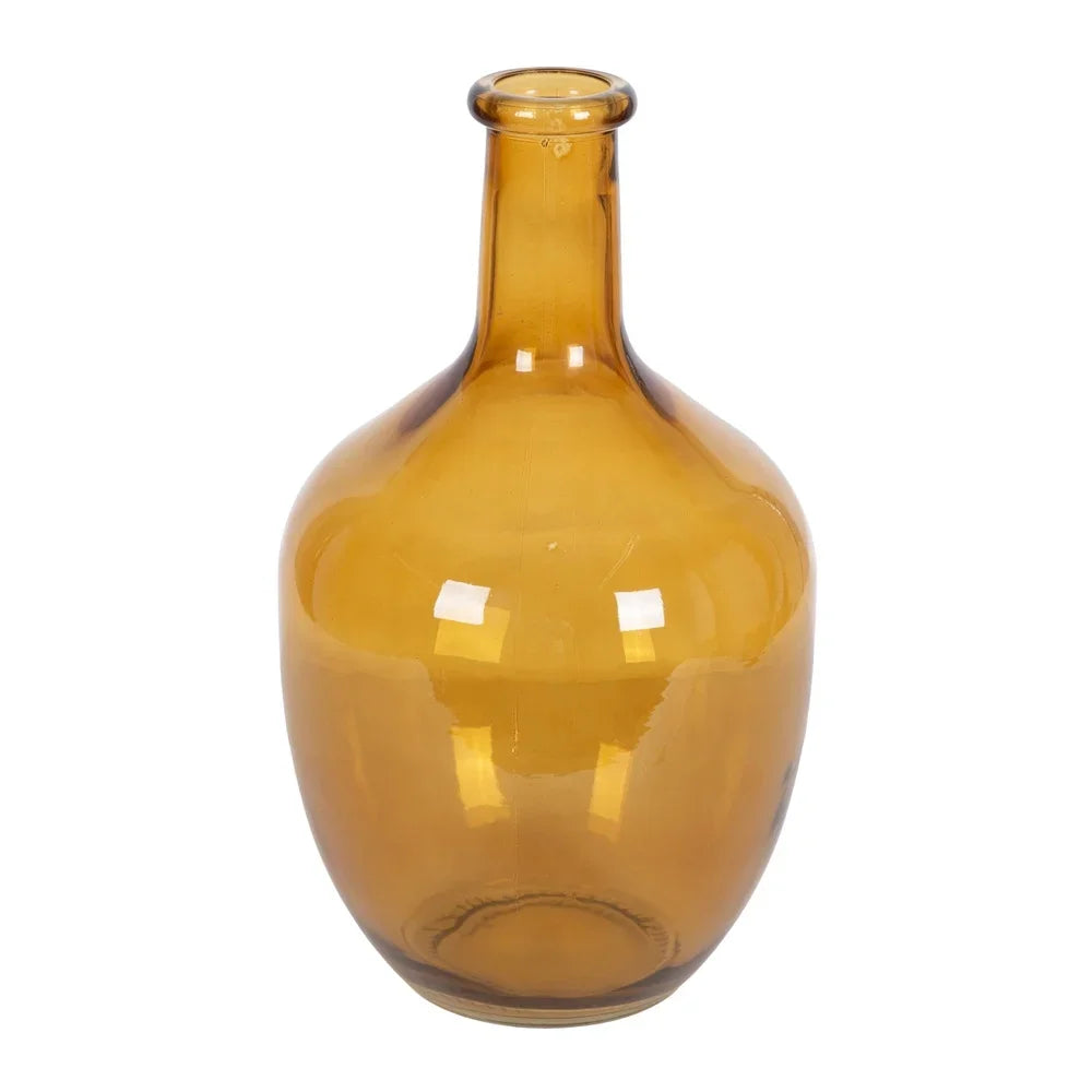 12" Amber Translucent Glass Vase – Elegant Decorative Tabletop Flower Vase, Durable & Easy to Clean
