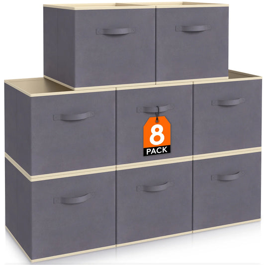8-Pack Cube Storage Bins, Foldable, Fabric with Handles for Shelves, Closet, Home Organization