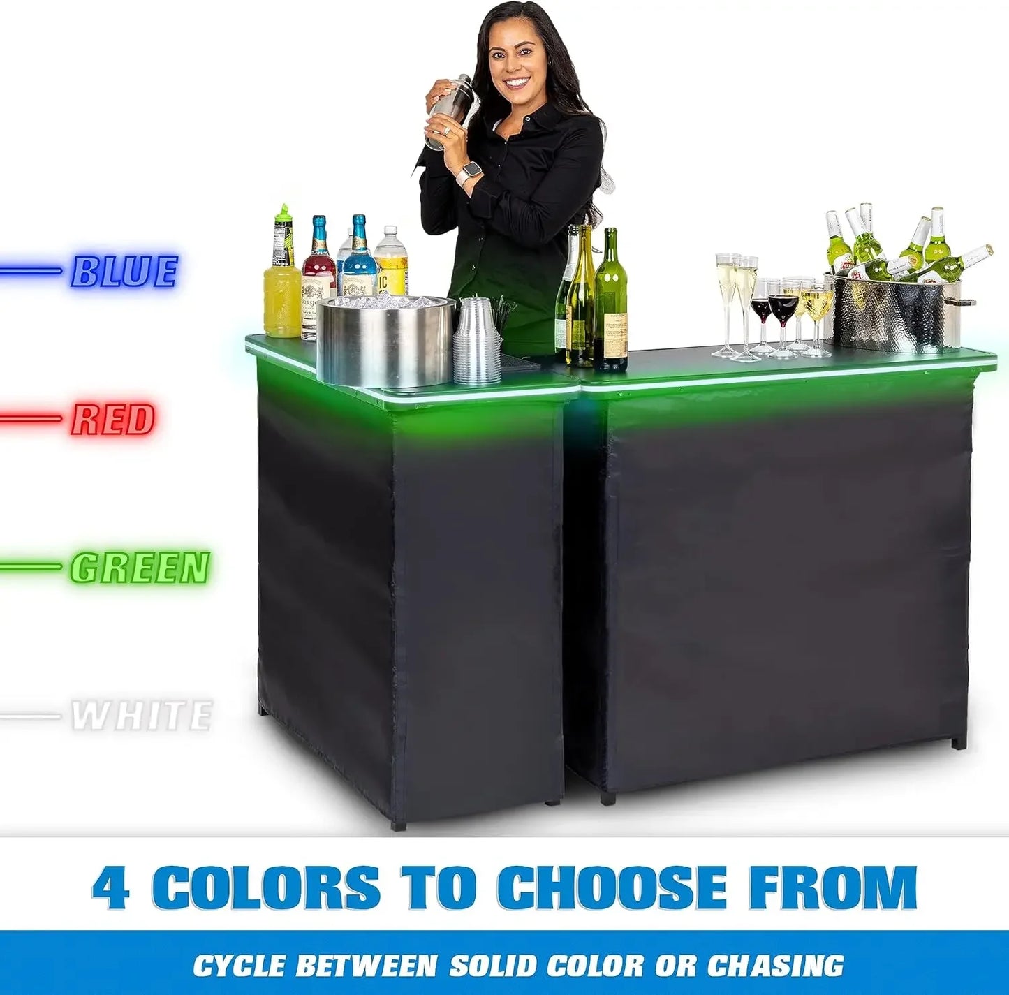 Portable Double Bar Table Set with LED Lights | Mobile Bartender Station & Carrying Case