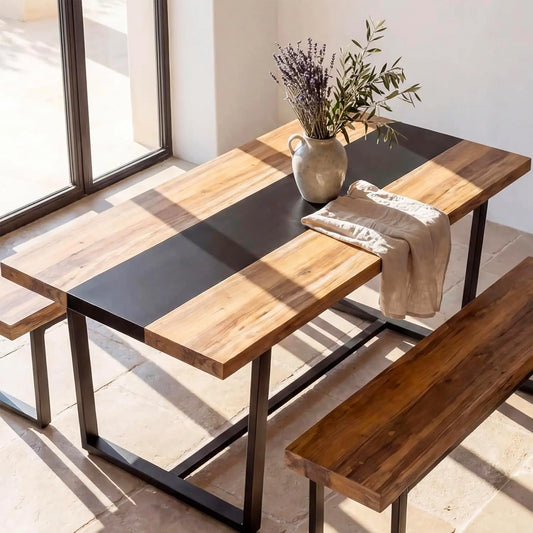 6ft Large Dinner Table, Rectangular Farmhouse Modern Long Industrial Conference Table