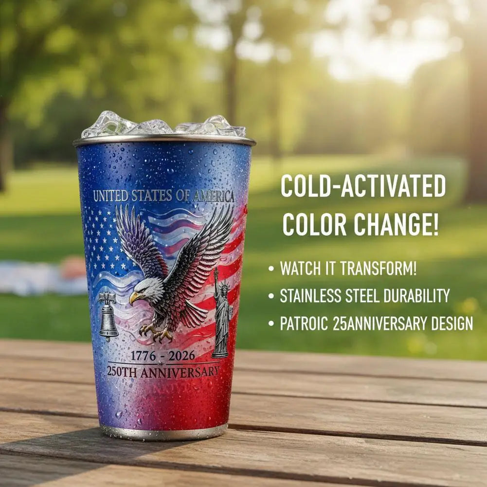 USA 250th Anniversary Color Changing Tumbler Patriotic Cup, American Independence 250 Years Commemorative Gift