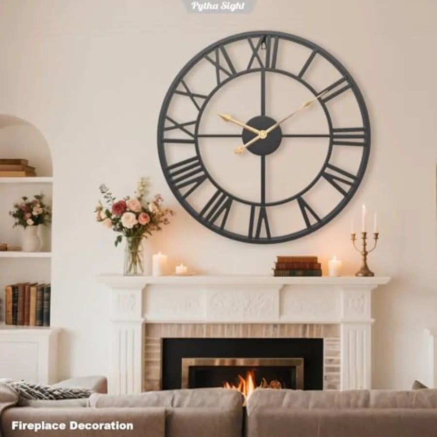 Extra Large Wall Clock, Round, Silent Industrial - Metal with Big Numerals