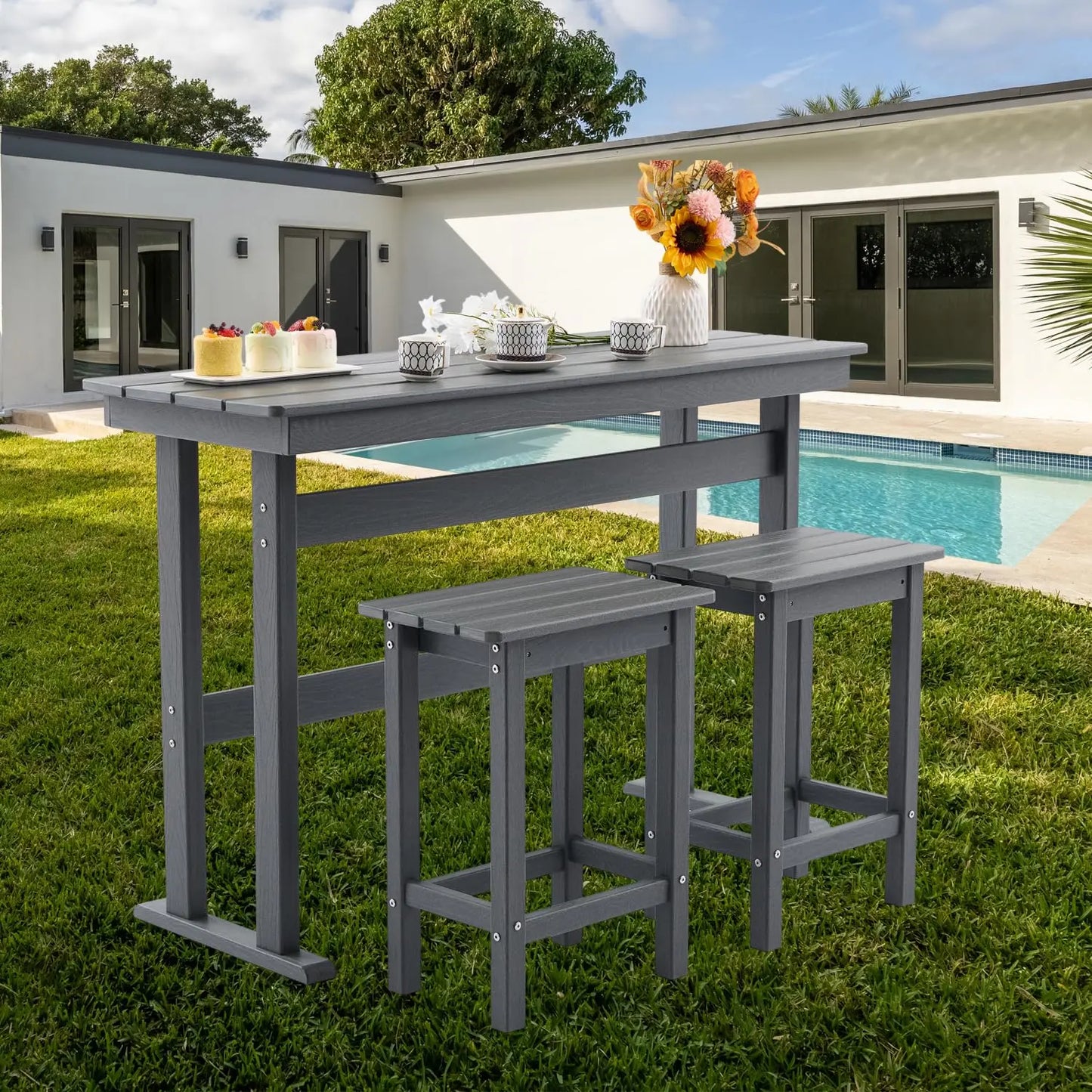 Bar Table & 2 Stool Set Weather Resistant