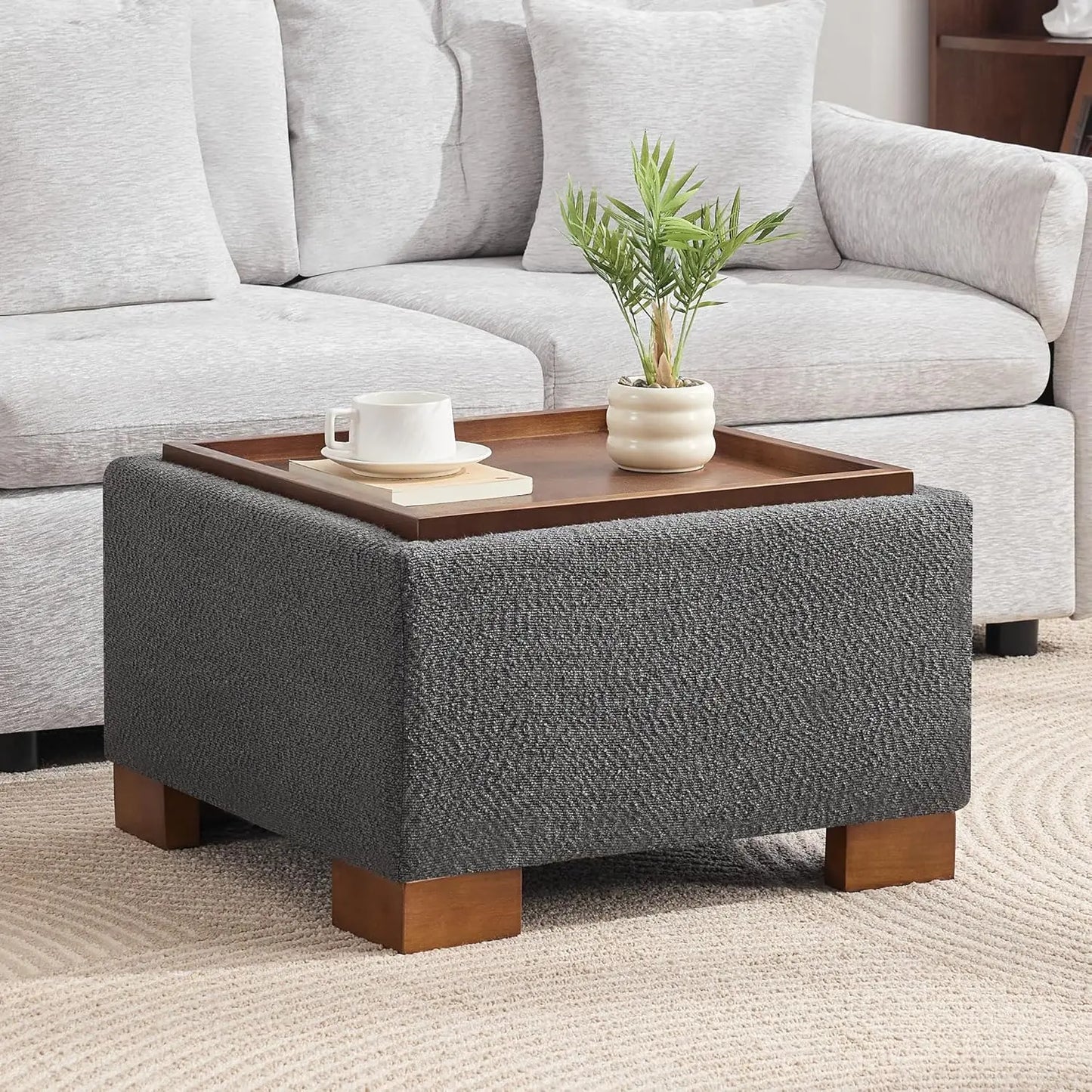 24" Square Ottoman Coffee Table with Storage – Modern Upholstered Accent Table for Living Room