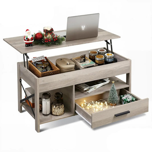 39" Lift Top Coffee Table with Hidden Compartment, Storage Drawers and Storage Shelf for Living Room
