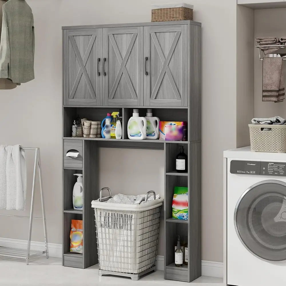 Space-Saving Over Toilet Storage Cabinet with 3 Shelves, Paper Holder & Towel Rack