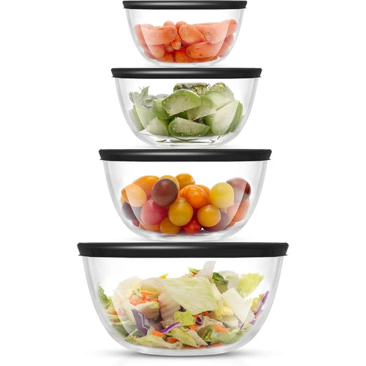 8‑Piece Glass Mixing Bowl Set with Lids – Nesting, BPA‑Free, Large Capacity (Black)