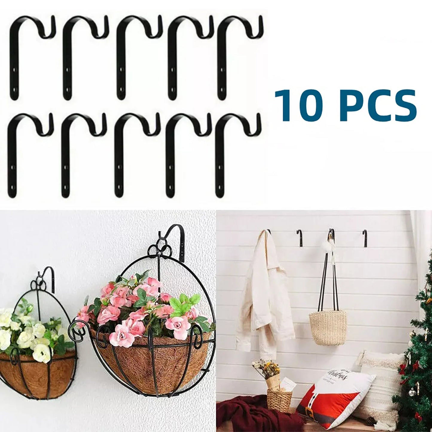 10Pcs Metal Multipurpose wall Hook -Mounted Heavy Duty Bracket for Hanging Plants, Lanterns, Bird Feeders and Wind Chimes