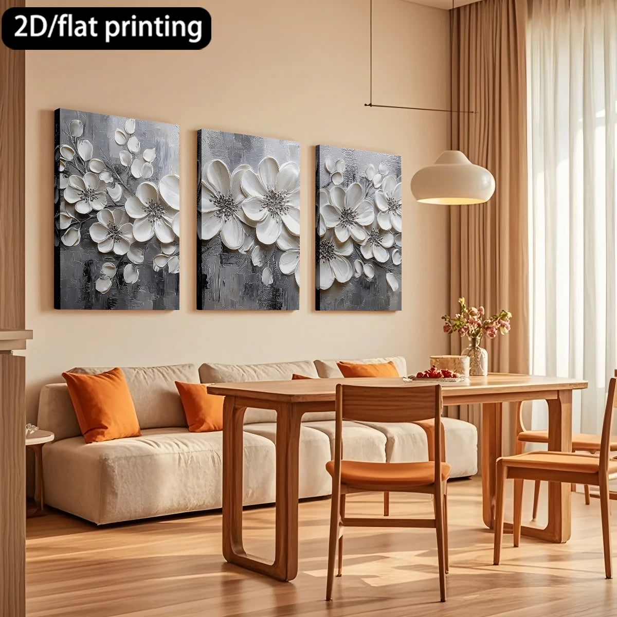 3pc wooden frame canvas decorative painting - White flower wall-art for home
