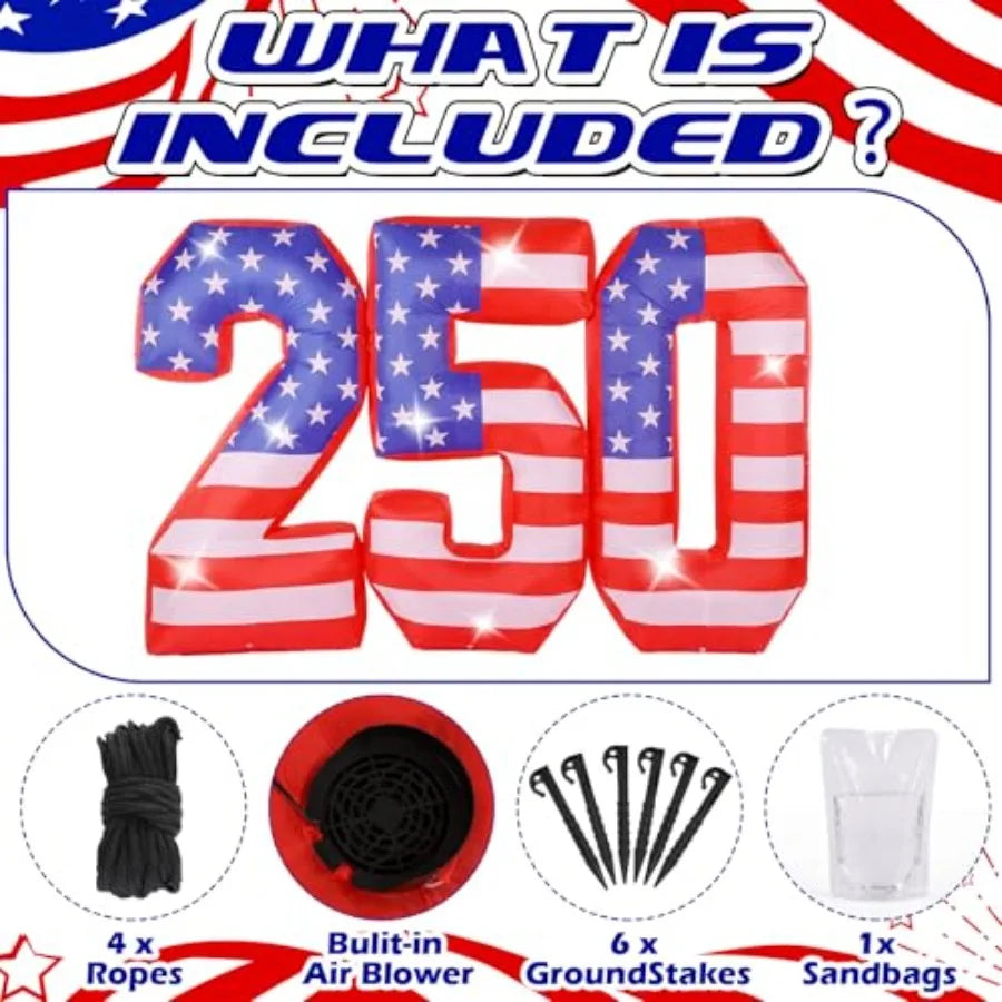 8.5 FT 250th Anniversary Inflatable 4th of July Outdoor Decoration with Built-in LED Lights, Patriotic American Flag Blow up Me