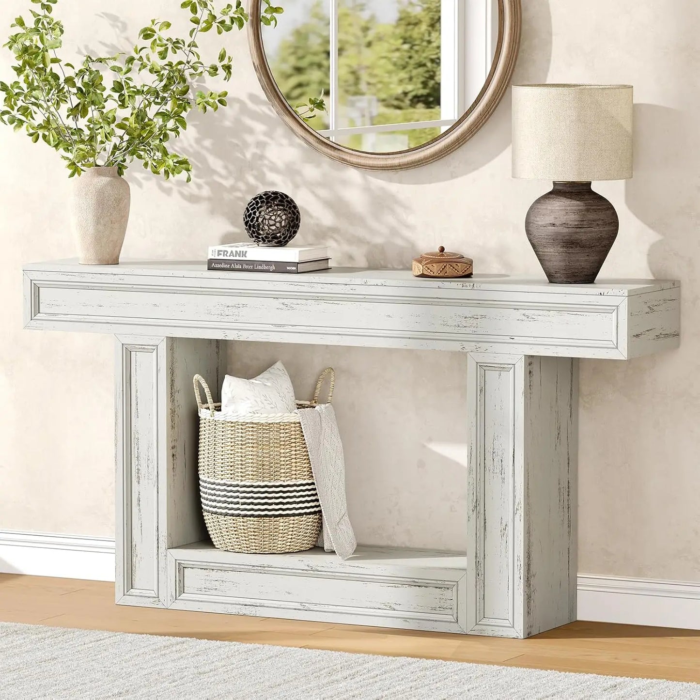 63" Console Table, 2-Tier Entryway Table with Sensor Lights