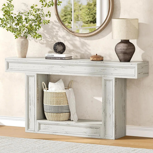 63" Console Table, 2-Tier Entryway Table with Sensor Lights