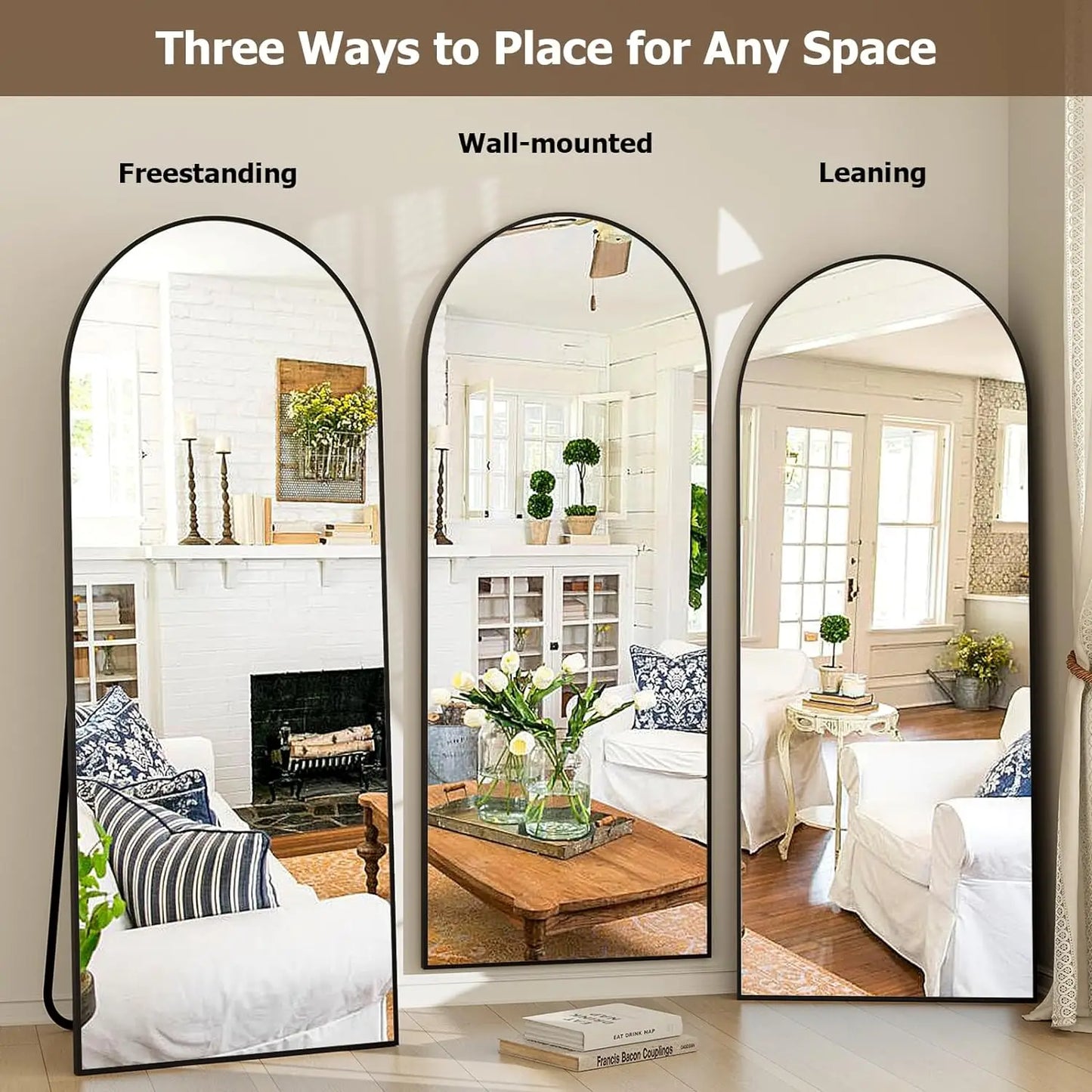 21x64 Inch Arched Full‑Length Mirror – Modern Wall & Floor Leaning Design