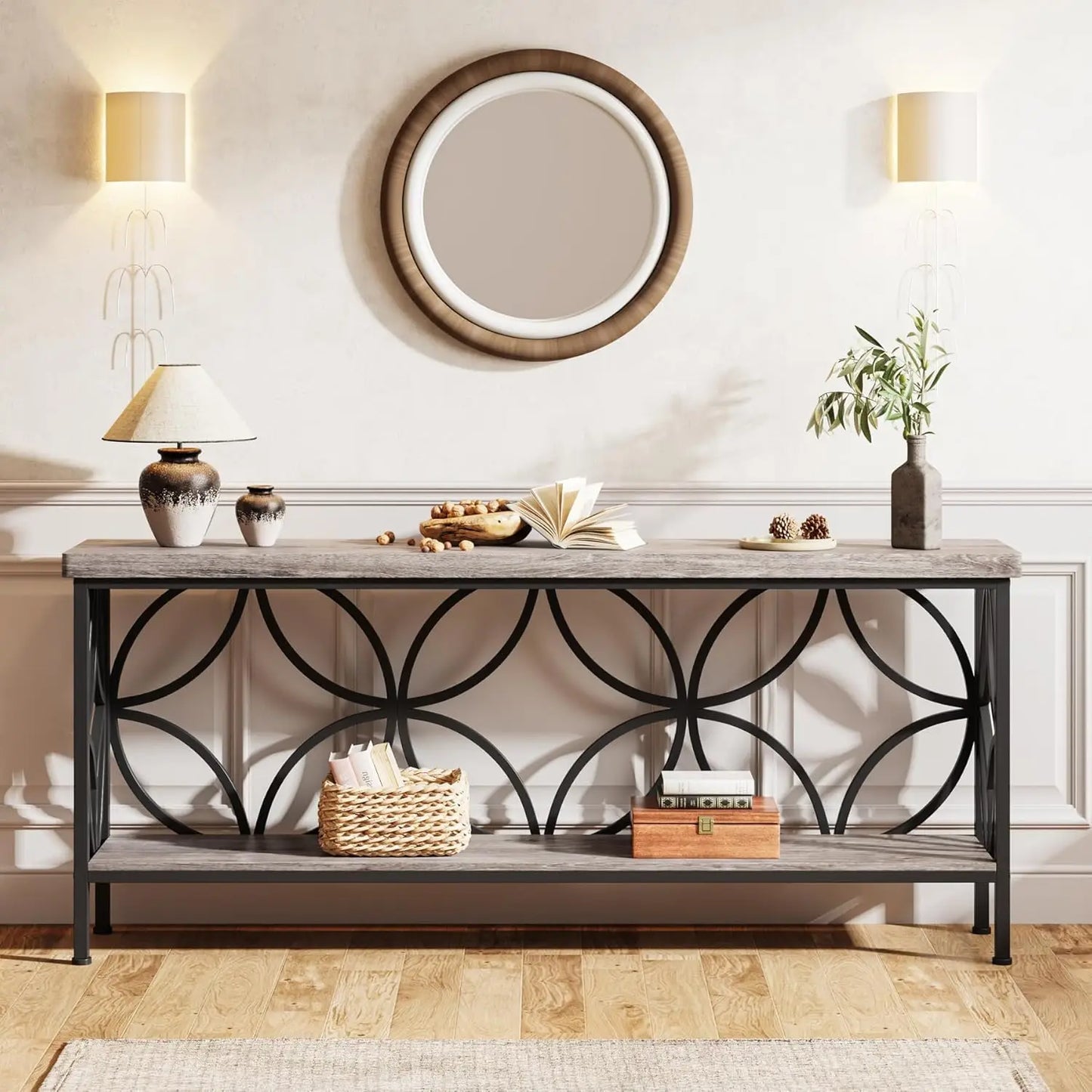 71-Inch Narrow Sofa Table, Long Sofa Table Behind Couch, Entry Console Table with Storage for Entryway, Living Room