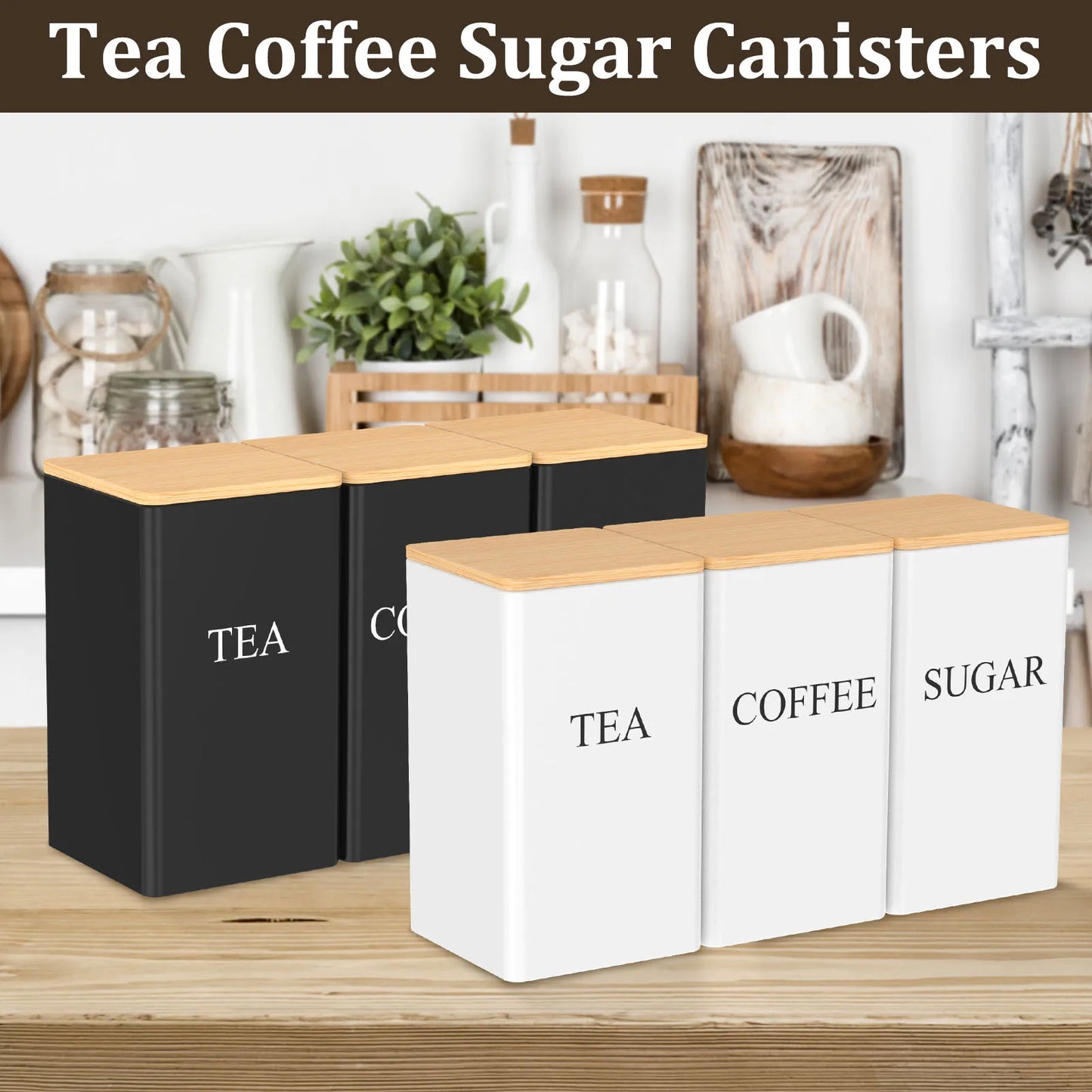 3Pcs Coffee Bean Organizer - Tea, Coffee, and Sugar Canisters Set with Lid