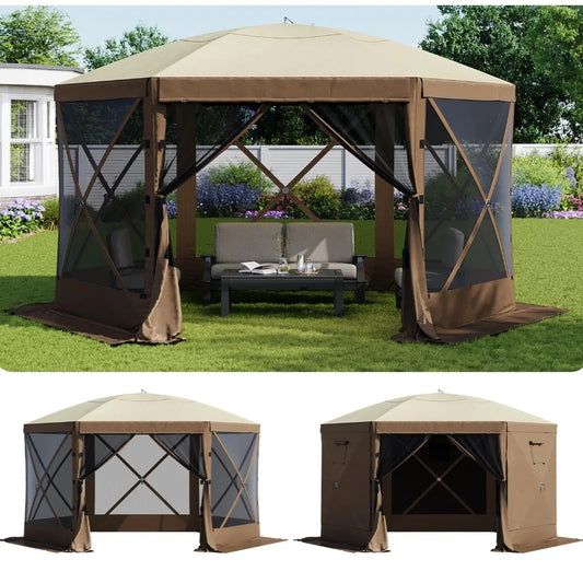 12×12 FT Pop‑Up Gazebo Screen Tent – 6‑Sided Canopy with Carry Bag & Stakes