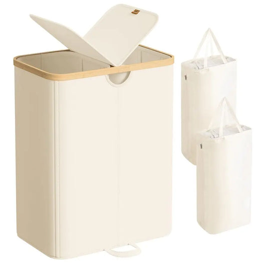 Laundry Basket with 2 Compartments, 39-Gal, Removable Liner Bag, for Laundry Room, Bedroom