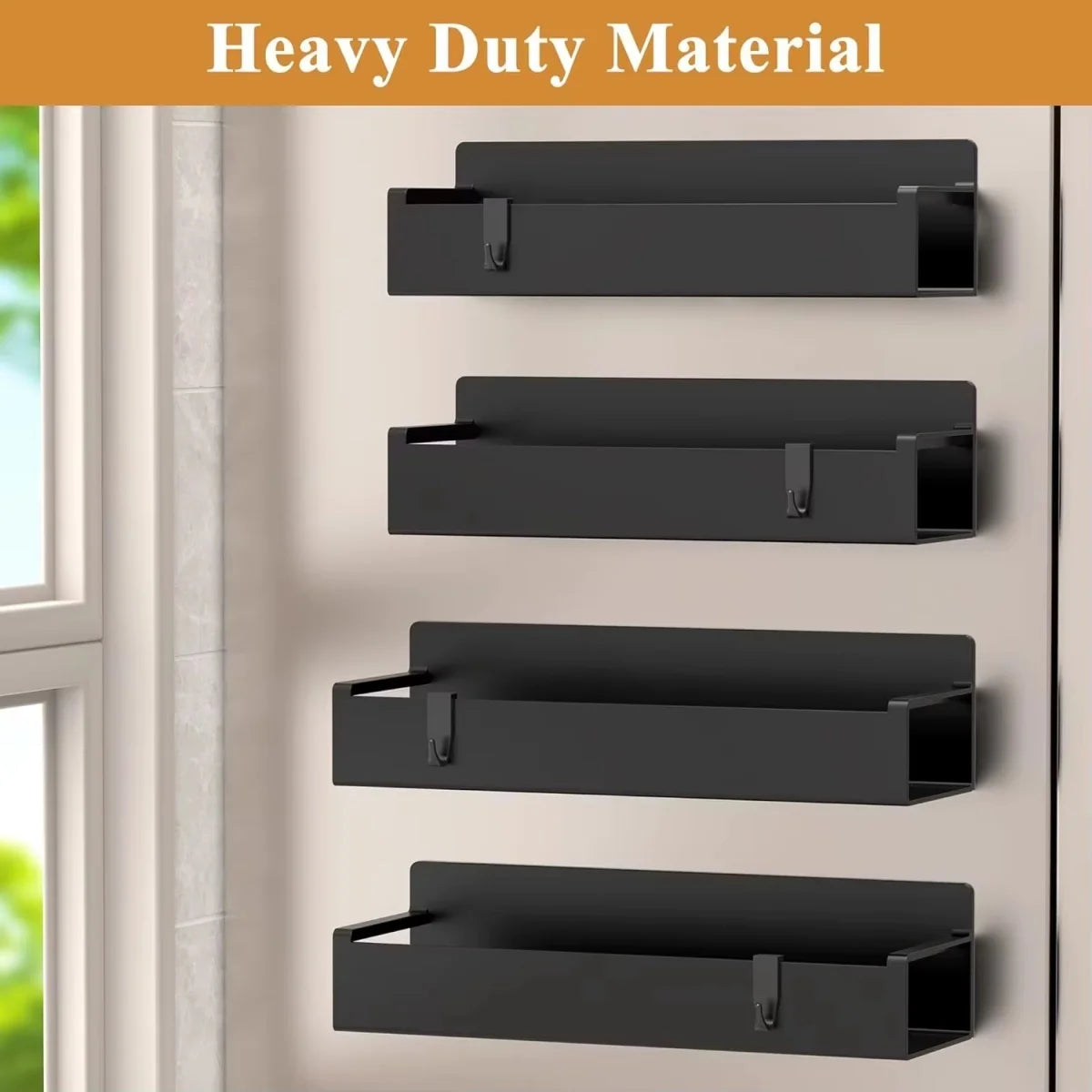 4‑Pack Magnetic Spice Storage Racks – Metal Fridge‑Mounted Shelves for Kitchen Organization
