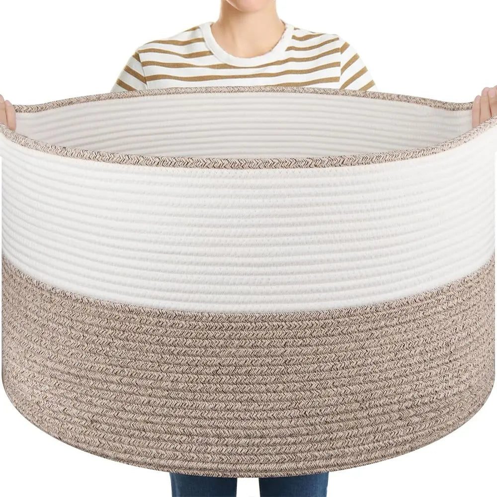 Extra Large Woven Cotton Rope Basket with Handles