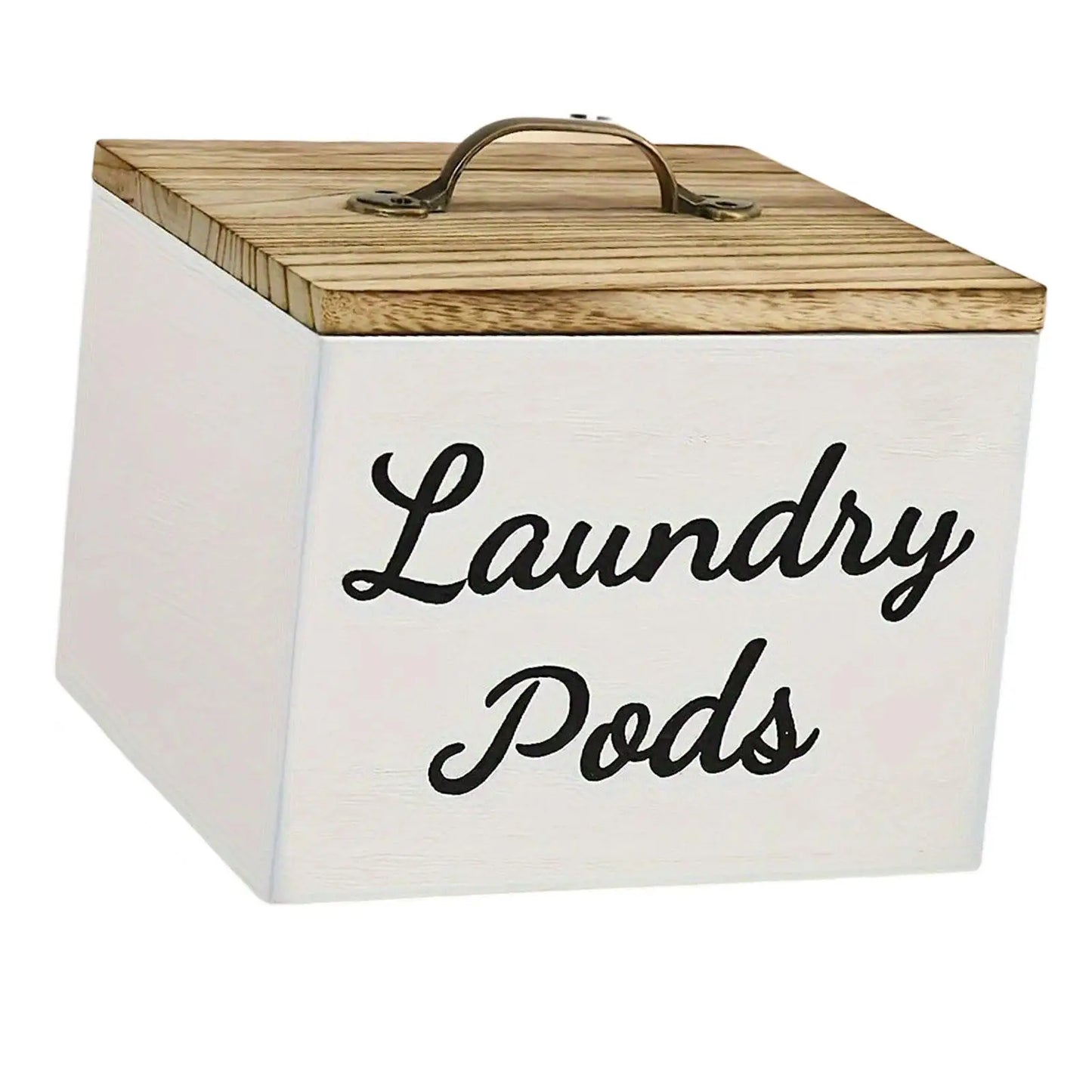 Wooden Laundry/Dishwasher Pod Holder Dispenser with Lid for Organized Washroom or Kitchen