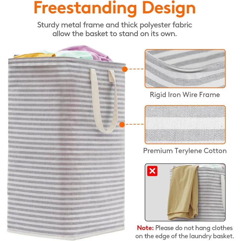 Large Foldable Laundry Hampers (2‑Pack) – Waterproof Gray Clothes Baskets with Reinforced Carry Handles