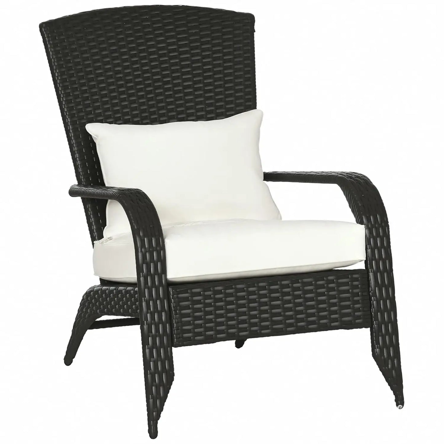 Wicker Adirondack Chair, All-Weather Rattan Seat w/ Cushions, Tall Curved Back & Arms