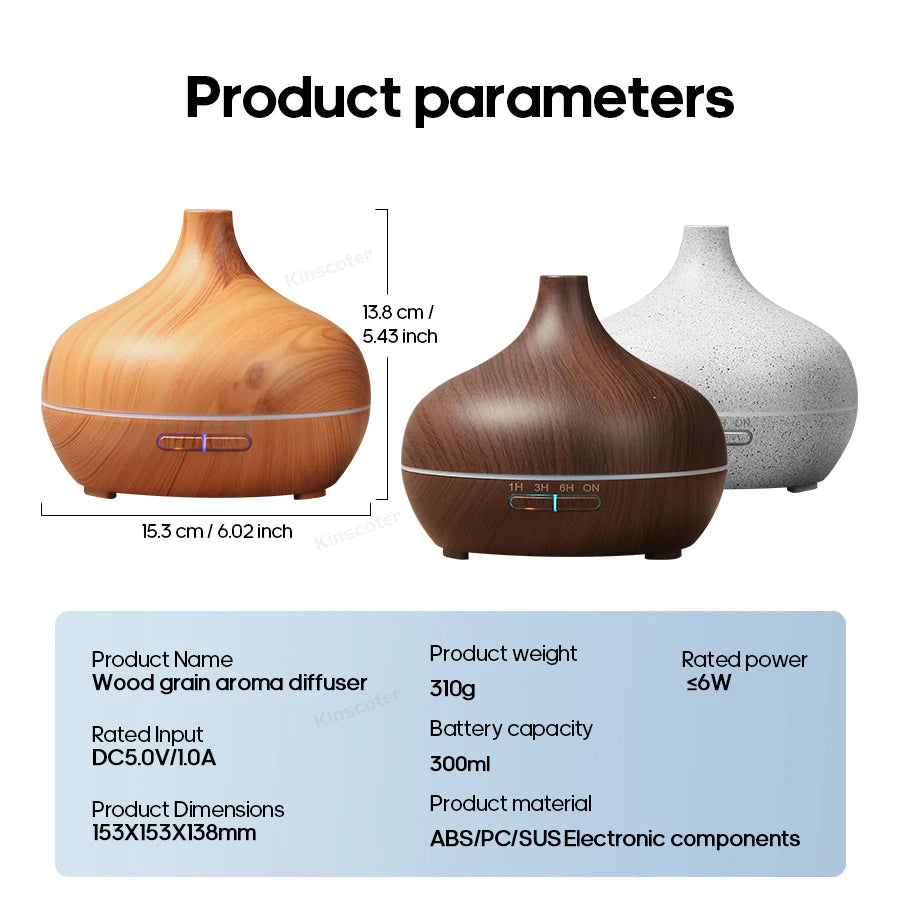 Wood Grain Aromatherapy Diffuser, USB Humidifier, Desktop Air Purifier, Aroma Cool Mist Difusor/Essential oil set