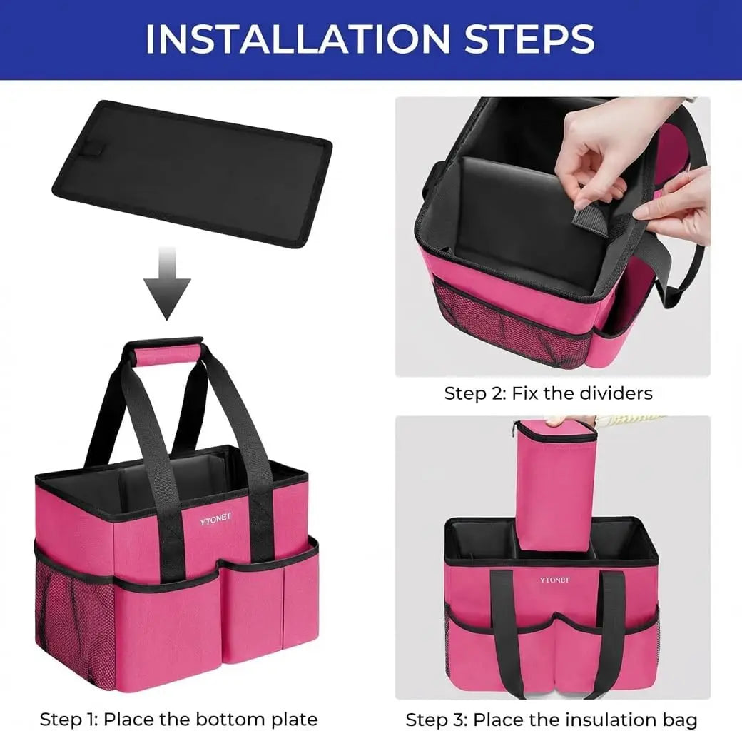 Water-Resistant Cleaning Caddy with Handle & Foldable Divider for Kitchen, Bathroom, Car Tools