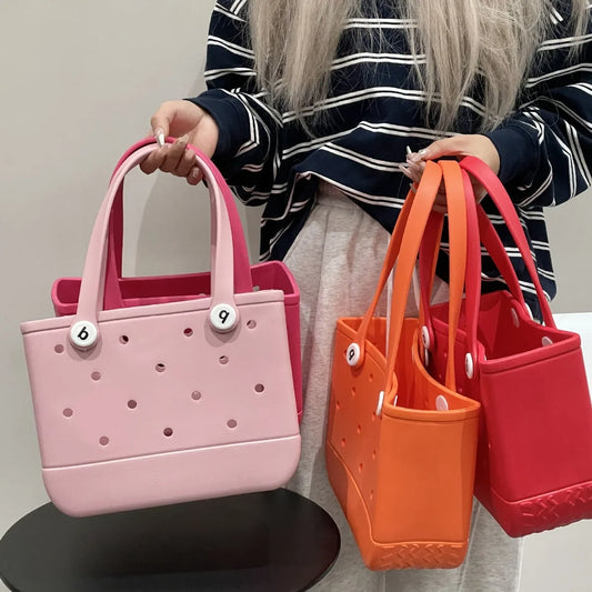 Waterproof  Rubber Mini Beach Bag - Summer Pool Storage Basket