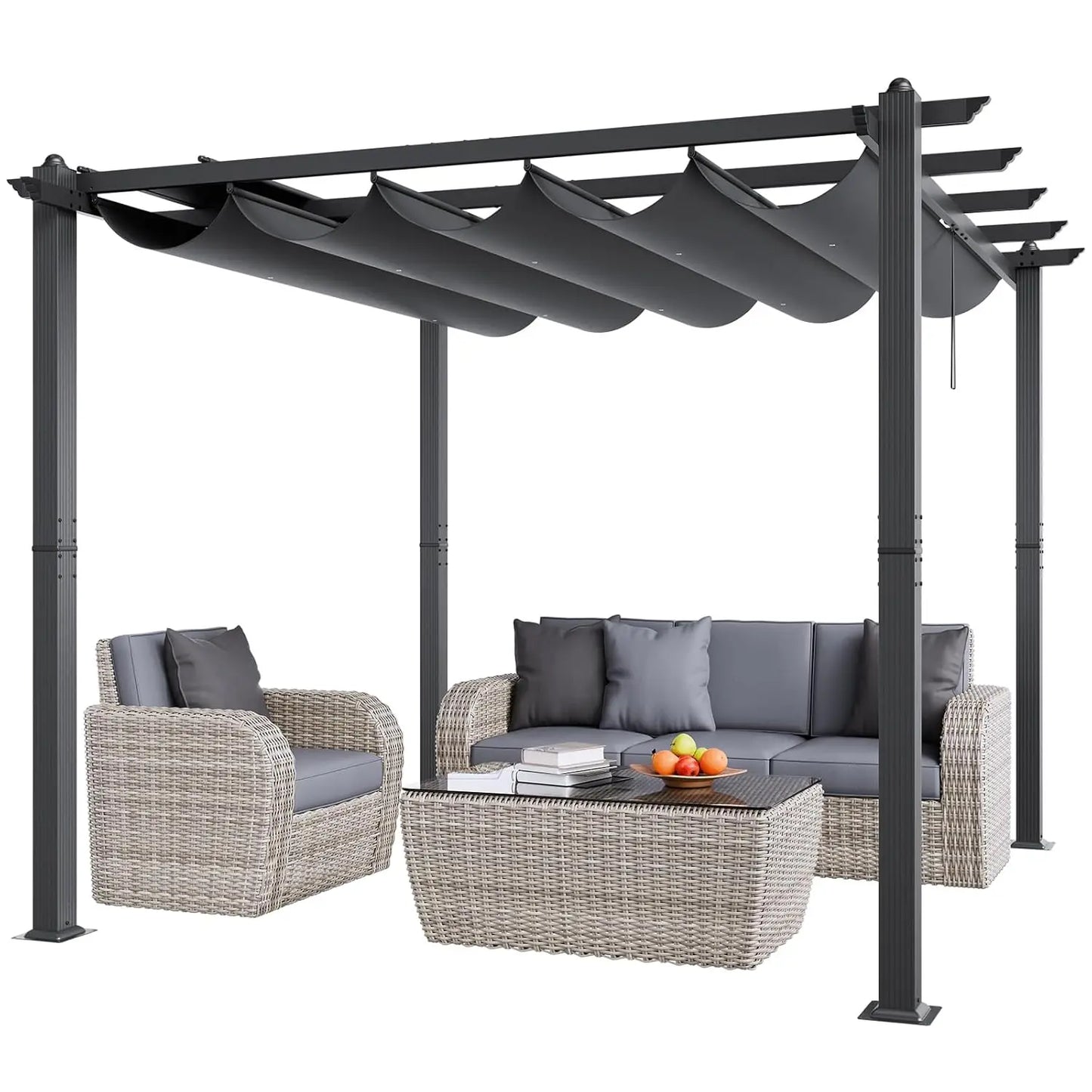 10'x10' Outdoor Retractable Pergola with Canopy, Aluminum