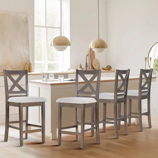 Upholstered Counter Height Bar Stools Set of 4,  with Back and Wood Legs