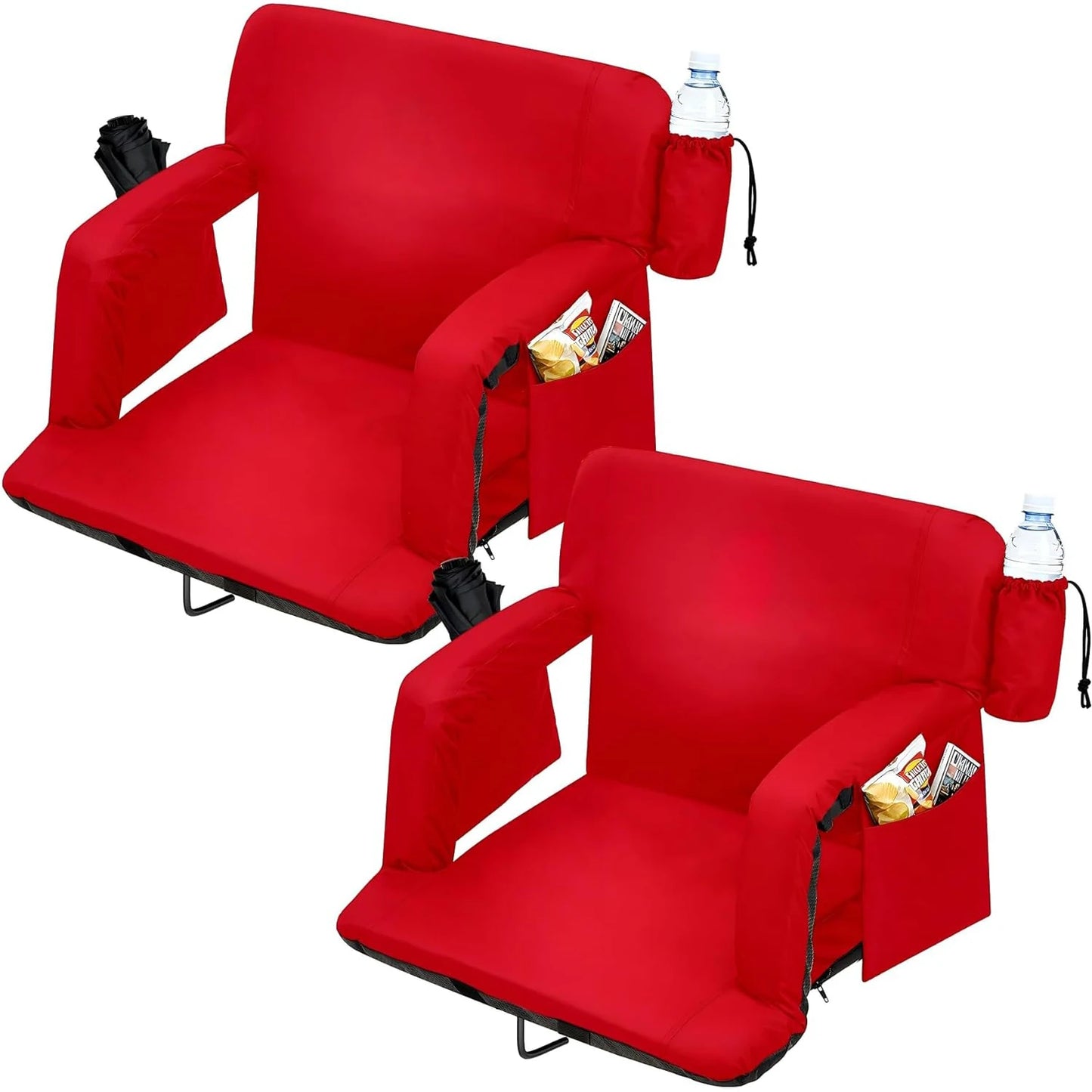 2 Pcs Portable Reclining Stadium Seat Chair with Padded Backrest & Adjustable Armrests